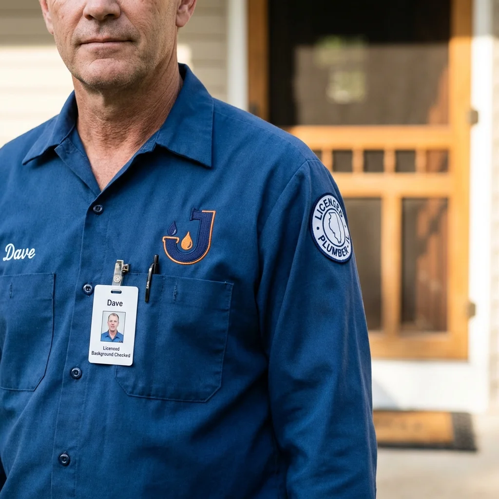 Licensed plumber showing ID badge in Berlin, WI