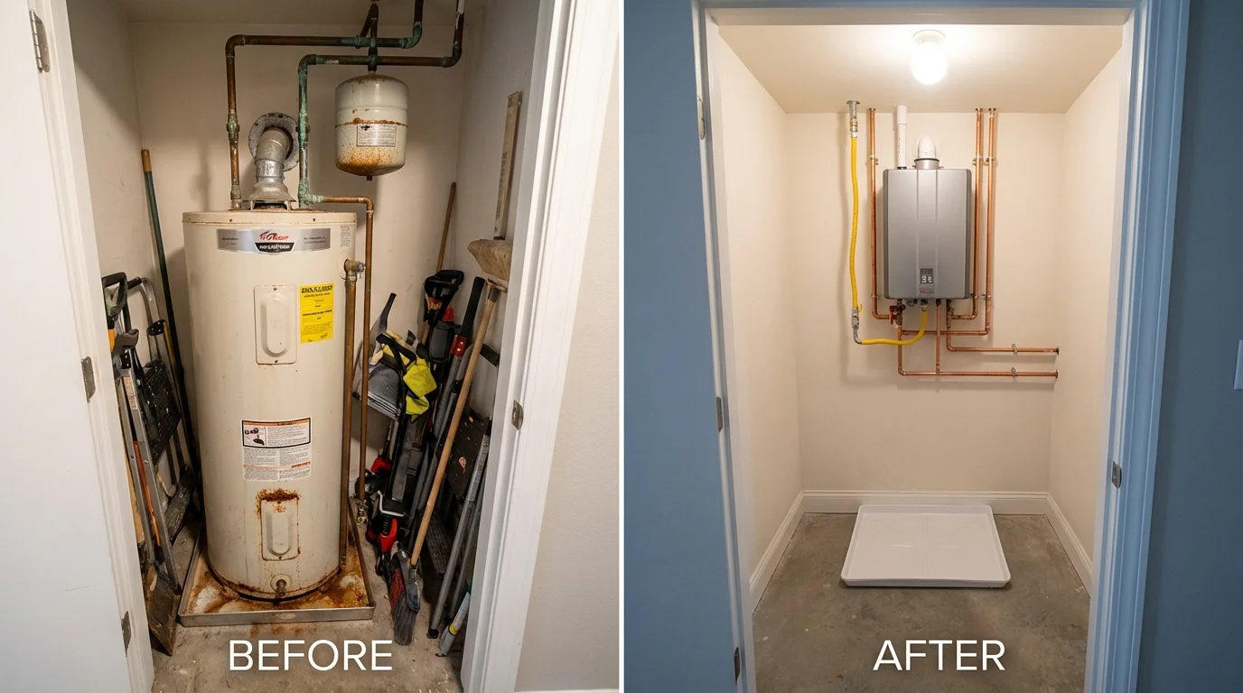 Tank water heater versus wall-mounted tankless unit comparison for Berlin, WI homeowners
