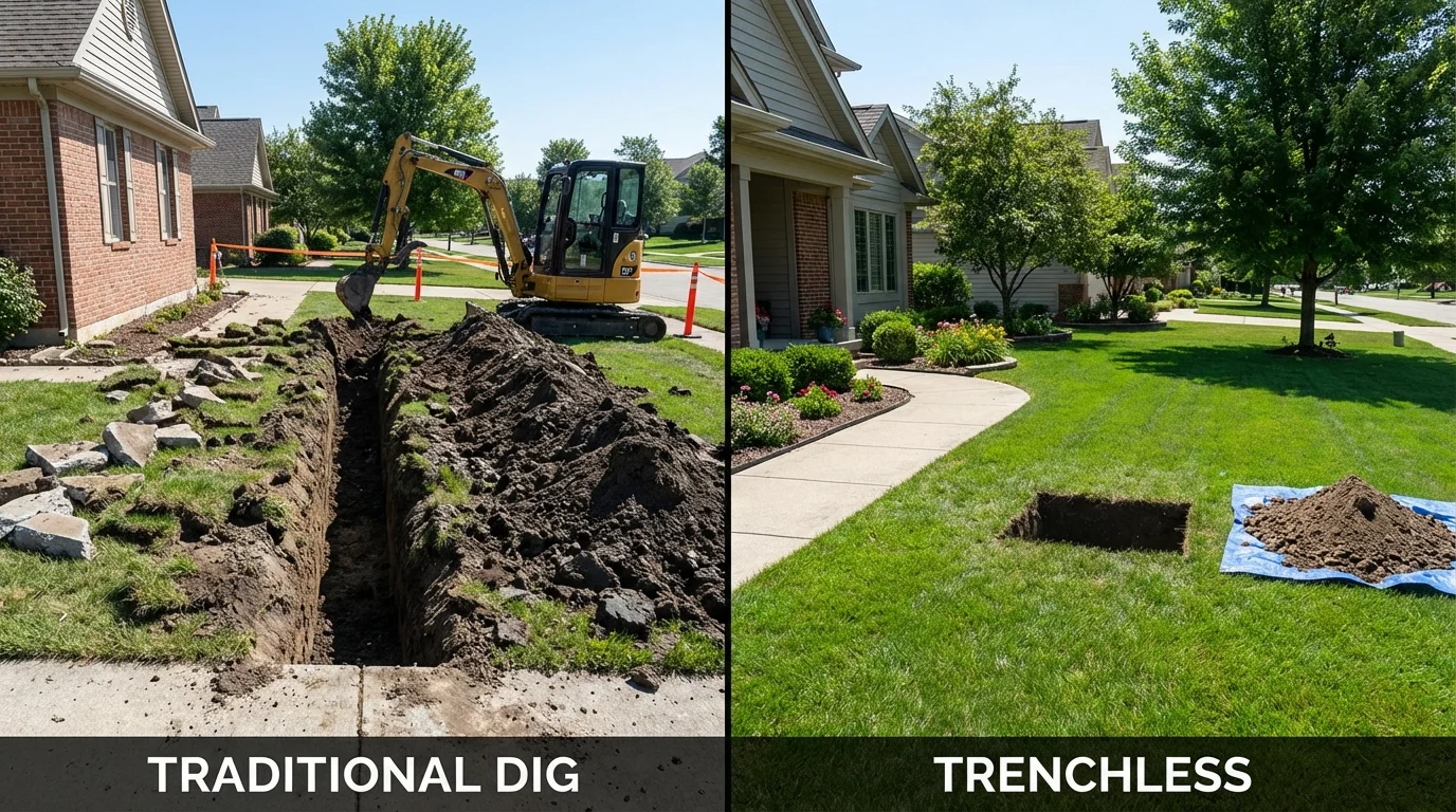 Trenchless sewer repair with minimal yard damage versus traditional excavation in Berlin, WI